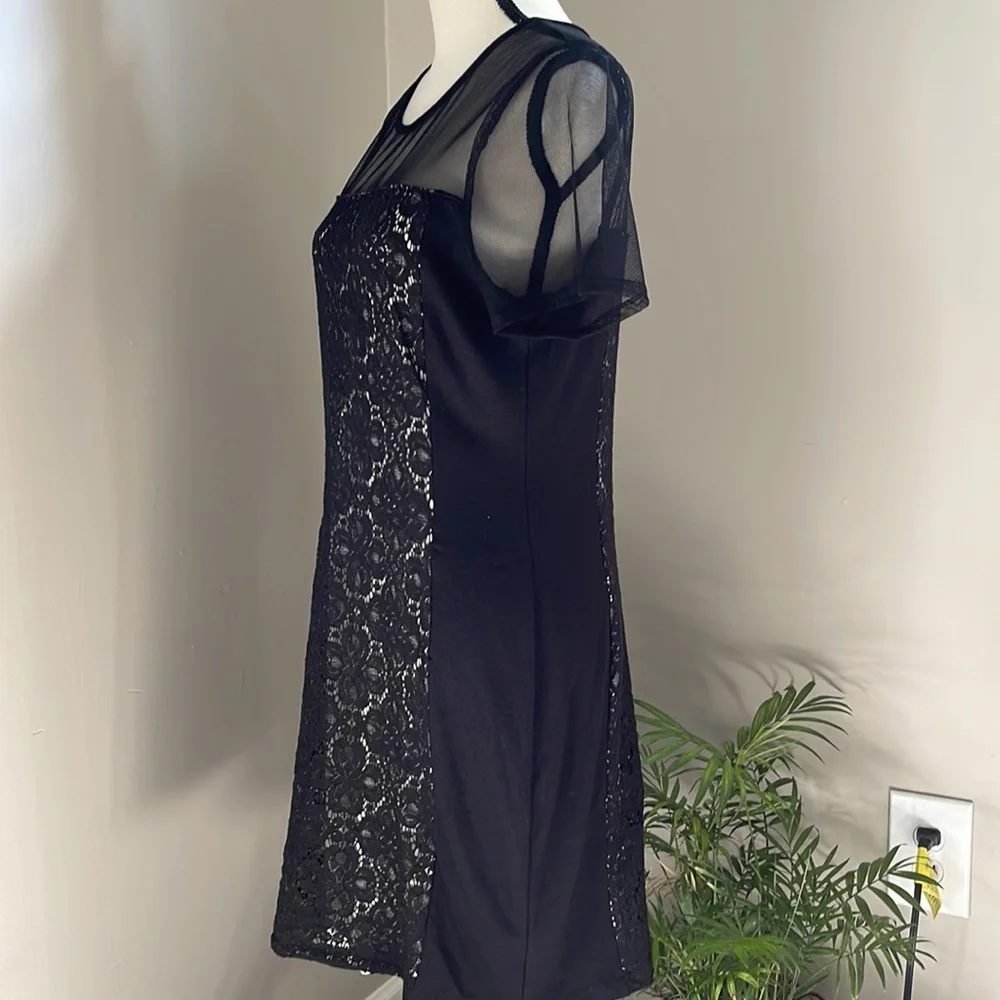 Julienne W   Sheer and Lacy Little Black Dress   Short Sleeves XL